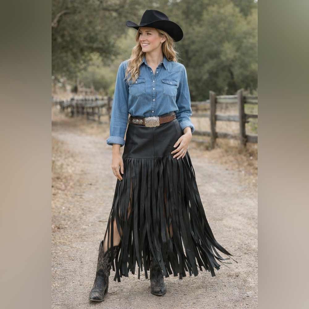 Costume-made Black Fringe Leather Skirt